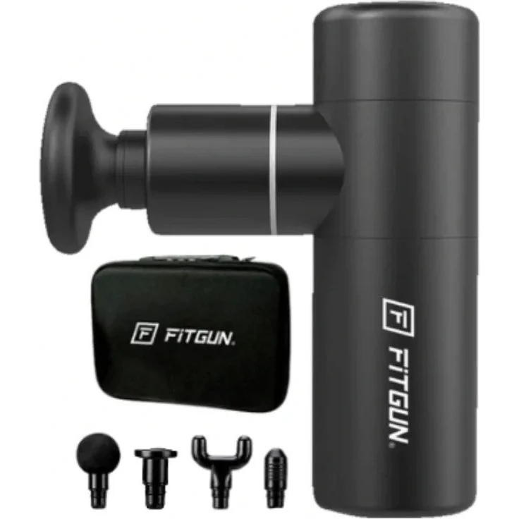 FitGun Massagegerät Fitgun® Mini Massagepistole, Exklusives Design, 4 Massageaufsätze, 4 Intensitätsstufen, bis zu 4 Stunden Akkulaufzeit