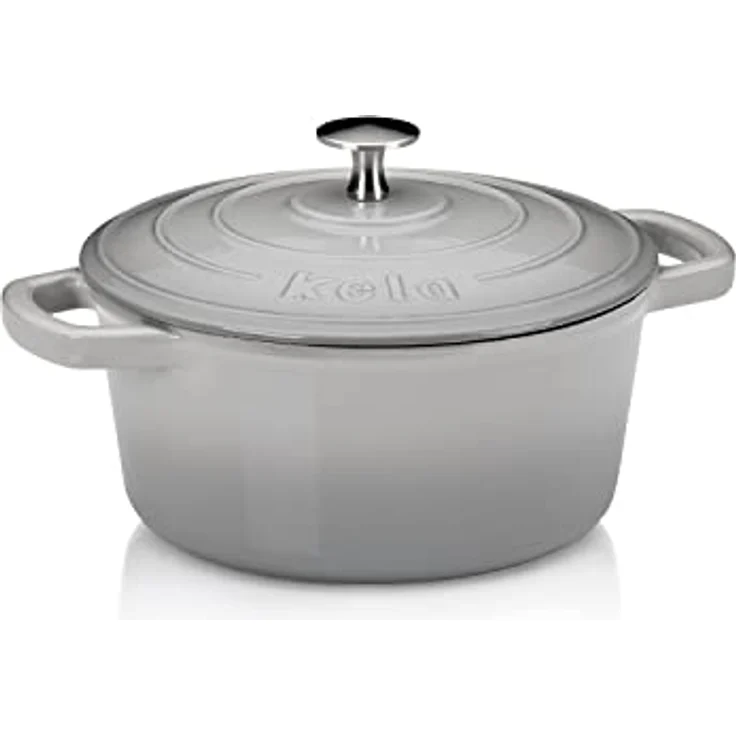 kela 12606 Bräter mit Deckel, Gusseisen, Emaille-Beschichtung, Hohe Wärmespeicherung, Induktionsgeeignet, 4 Liter, Grau, Rund, Calido – Bild 1
