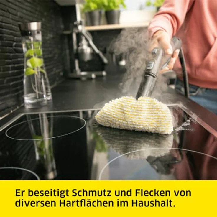 Kärcher Dampfreiniger SC 2 EasyFix, Dampfdruck: 3,2 bar, Aufheizzeit: 6,5 min., Leistung: 1.500 W, Flächenleistung: 75 m², Tank: 1 l, mit Bodenreinigungsset EasyFix, Düsen und Mikrofaserbezug, Weiss – Bild 3