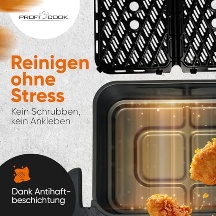 ProfiCook® XXL Heißluftfritteuse PC FR 1313 H, 10L, Öl- und fettfreies Frittieren, buntes Touch-Display, 2400W, 2 Kammern, 10 Programme, 80-200°C – Bild 4