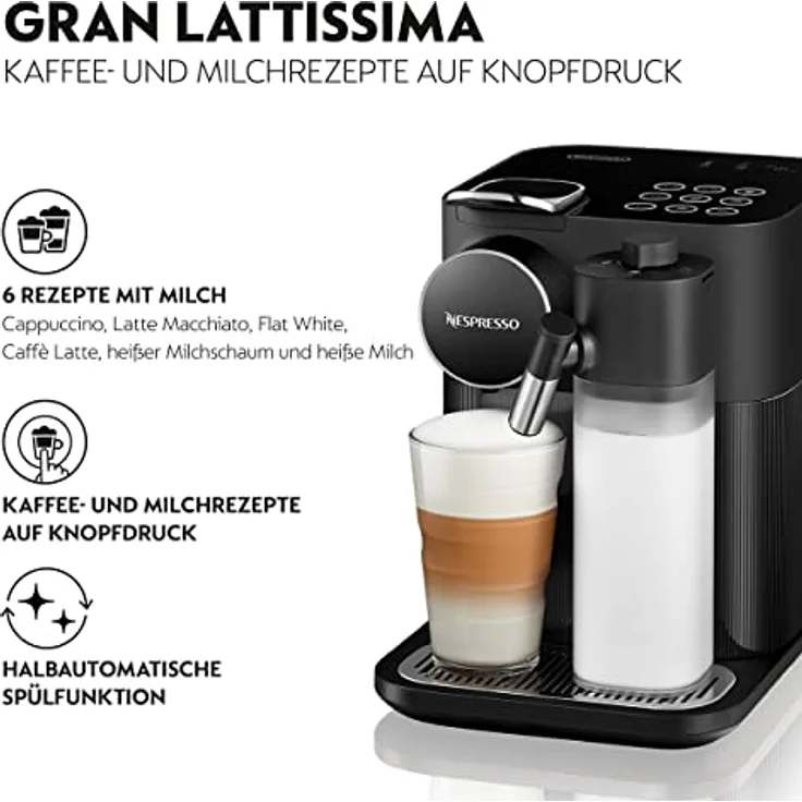 Nespresso De'Longhi EN640.B Gran Lattissima Kaffeekapselmaschine mit automatischem Milchsystem,19 Bar Druck,1400W,Schwarz – Bild 2