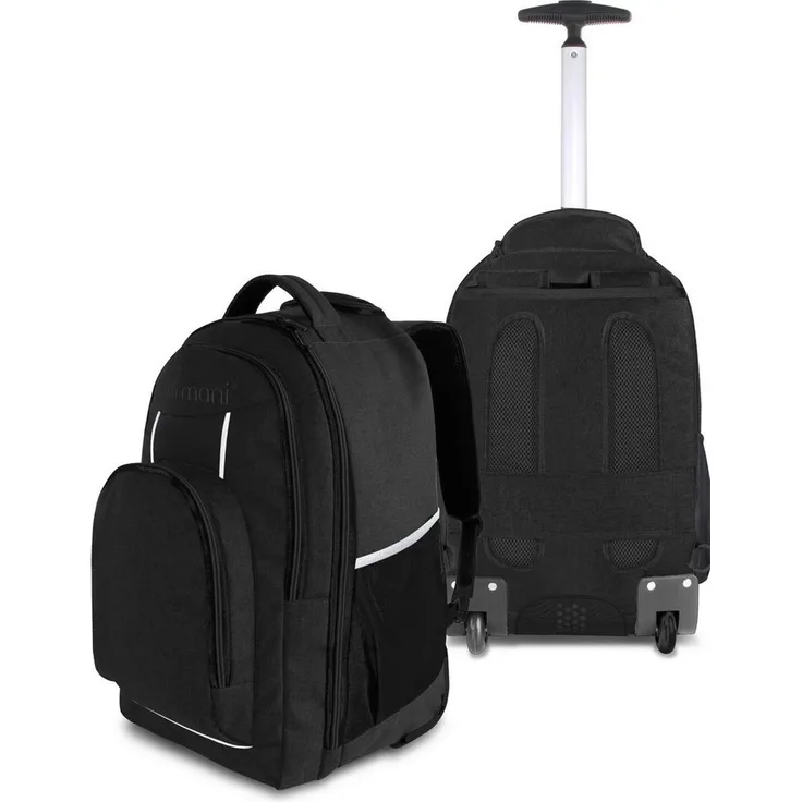 normani Daypack Rucksack mit Trolleyfunktion 30 Liter Yori, Trolley-Rucksack mit Rollen, 100 % Polyester, schwarz