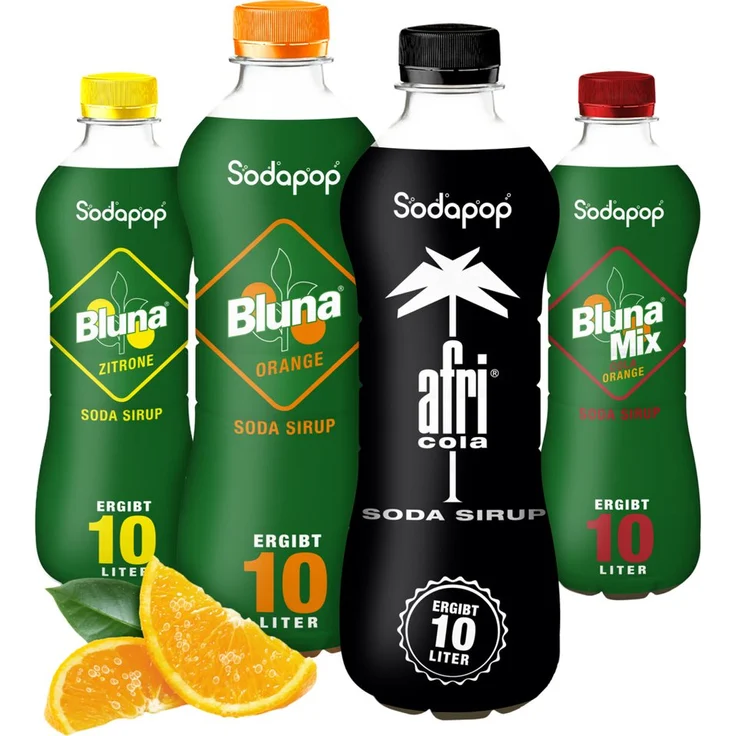 Sodapop Trinkflasche BLUNA & AFRI Sirup 4er Set, mit erfrischendem Geschmack, immer verdünnen!