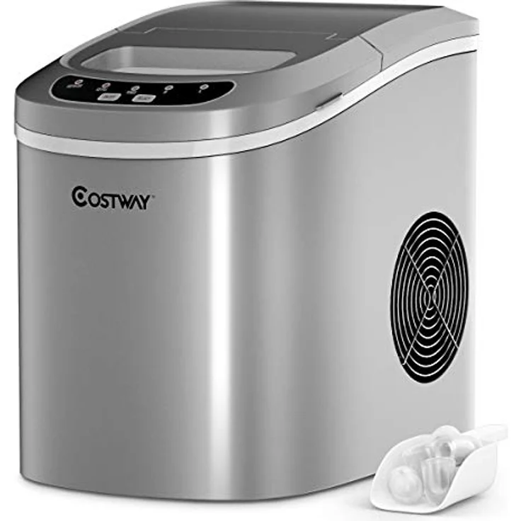 COSTWAY Eiswürfelmaschine 12KG/24H, Ice Maker 9 Eiswürfel in 6-13min, Eismaschine 2,2L Wassertank, Eiswürfelbereiter 2 Eiswürfelgrößen inkl. Schaufel, 25x36x33cm (Silber) – Bild 1