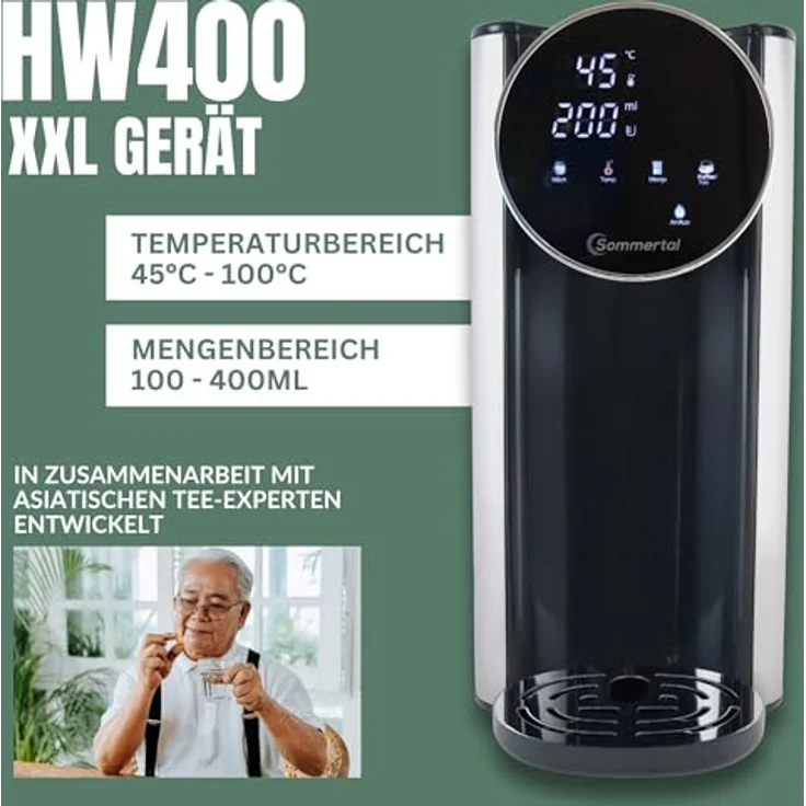 Sommertal HW400 Heißwasserspender Businessline, 4L Tank, instant heißes Wasser 45-100°C, Touchdisplay, kompakt – Bild 3