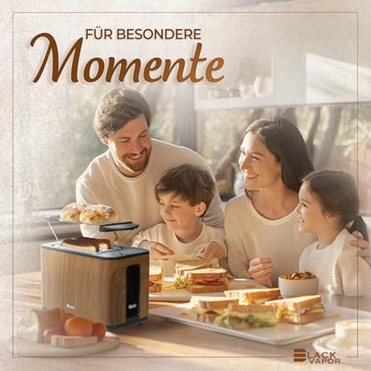 BLACKVAPOR Smart Toaster, digitaler Premium Toaster mit Touchscreen, edler Holzoptik, Doppelschlitzen, 6 Bräunungsstufen, Auftau- und Aufwärmfunktion, Brötchenaufsatz, Unterbrechungsfunktion – Bild 5