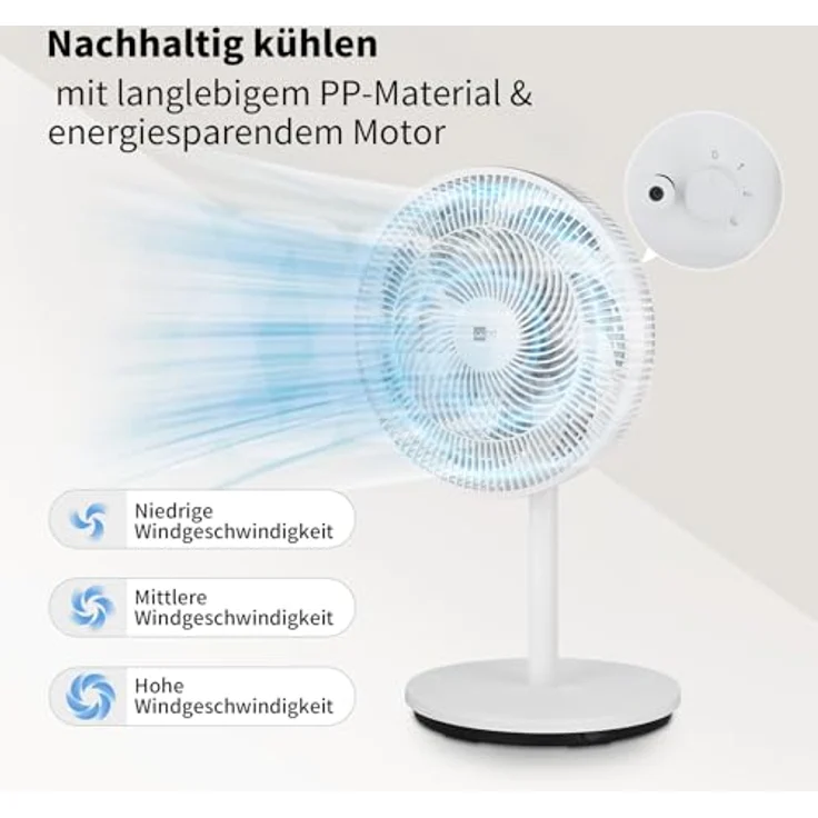 aeco AirX-Flow 100, 2-in-1 Stand- & Tischventilator mit 3 Geschwindigkeitsstufen, höhenverstellbar (70–116 cm), 85° Oszillation, 55W, 7-Blatt Lüfter für optimale Luftzirkulation – Bild 4