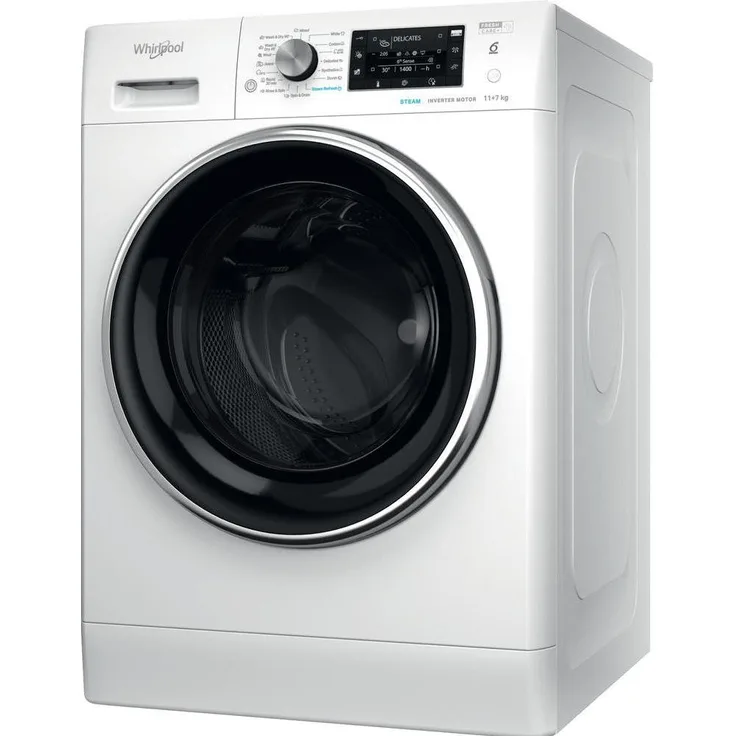 Whirlpool FFWDD1176258B, Freistehender Waschtrockner mit 11 kg Wasch- und 7 kg Trockenkapazität, Weiss, Energieeffizienzklasse E, Max. Schleuderdrehzahl 1551 RPM, Kindersicherung