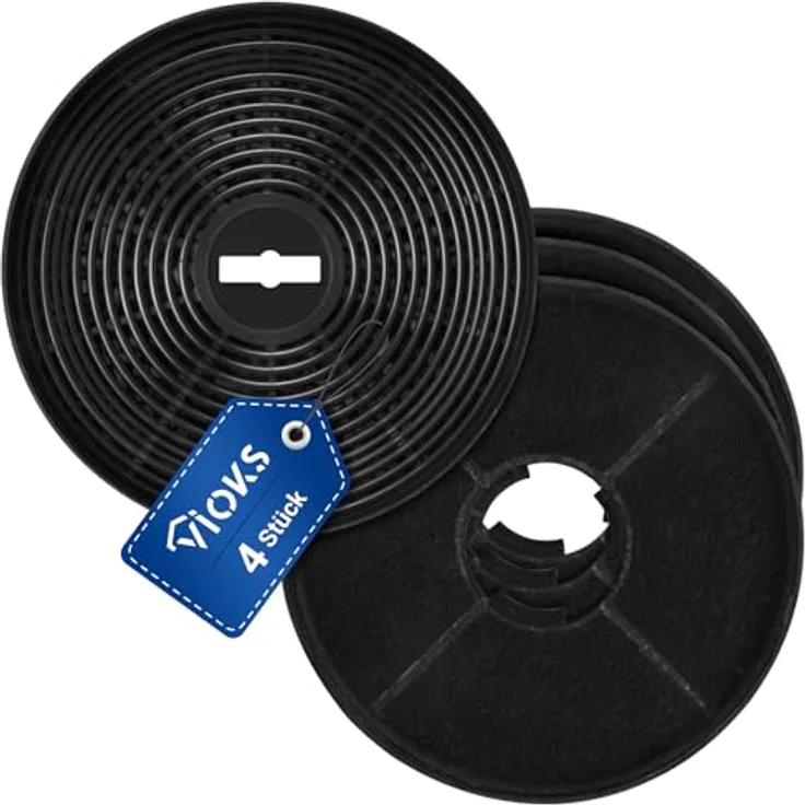 VIOKS Aktivkohlefilter Dunstabzugshaube Set 4 Stk 170mmØ Ersatz für Oranier Aktivkohlefilter KSC 700 - Kohlefilter für Dunstabzugshauben Gorenje DKF2500, DKF500M / MAN Leo, Mini, Jupiter, Corona - Kunststoff mit Flies, 170 mm Durchmesser, 6-8 Monate Wechselintervall