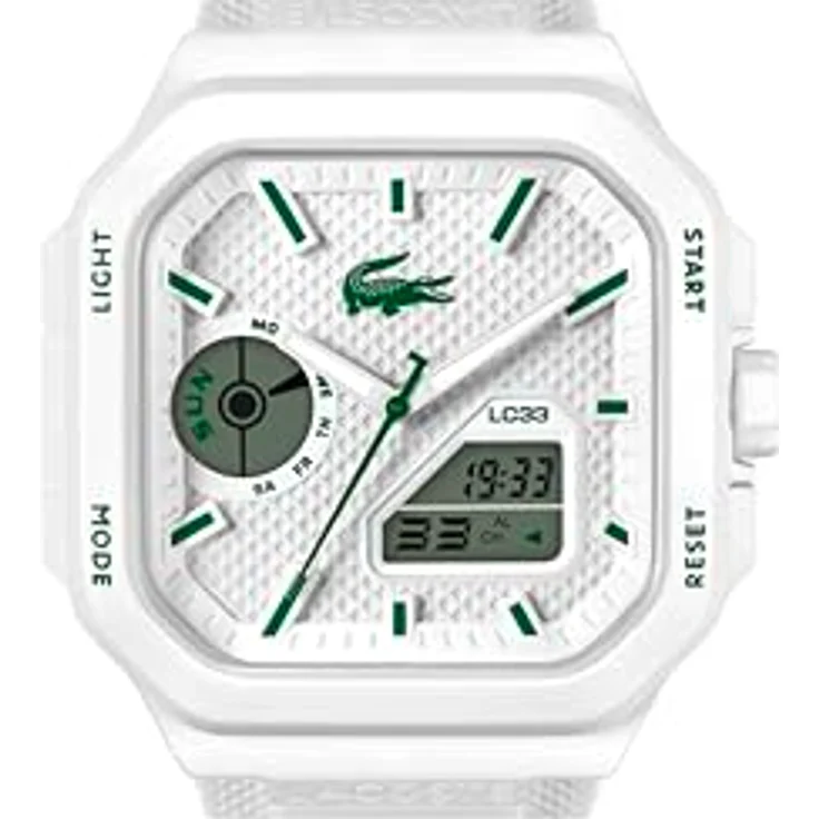 Lacoste LC33 Square, Armbanduhr mit DREI-Zeiger-Quarzwerk, weißes Gehäuse und Silikonarmband, 10 ATM wasserfest – Bild 5