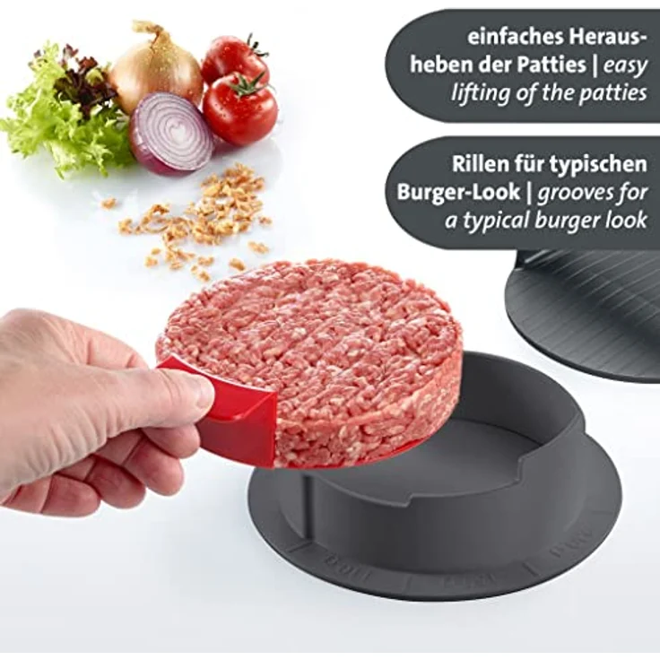 Westmark Hamburgermaker, formt 3 Pattie-Größen, mit Hebevorrichtung, Vario Plus, Kunststoff, Anthrazit/Rot, 62352260 – Bild 5