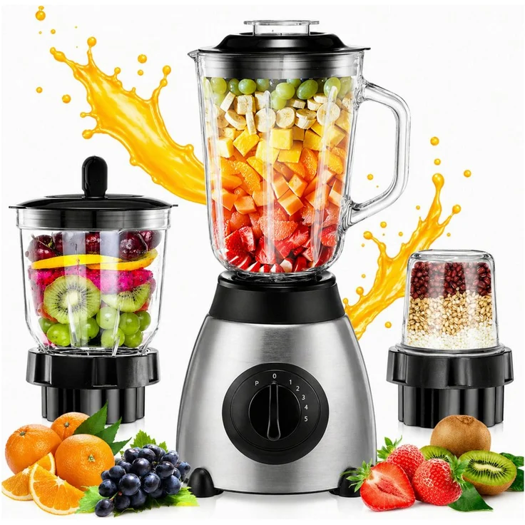 Forrlite VitaBoost Standmixer, Edelstahl Silber, 1000 W, 1,5 L Glasbehälter, Ice Crush Funktion, 6-Klingen Edelstahl, Selbstreinigungsfunktion