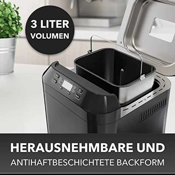 Clatronic BBA 3774 Brotbackautomat, 550W, Timer, 12 Backprogramme, 3 Liter Fassungsvermögen (für ca. 1500 g Brote), Nachbackfunktion, Marmeladenfunktion, LCD-Display, Timer bis zu 13 Stunden, einstellbare Krustenbräunung, schwarz – Bild 4