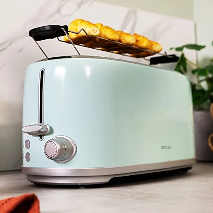 Cecotec Toast&Taste 1600 Retro Double Blue, 4 Scheiben, 1630 W, 2 Schlitze mit 3,8 cm Breite und Länge, Edelstahl, obere Stäbe, verstellbare Leistung, Krümelauffangschale – Bild 5