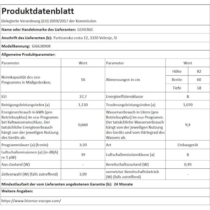 GORENJE GI663B90X Geschirrspüler, teilintegrierbar, 39 dB (A), 16 Maßgedecke, Edelstahl innen – Bild 17
