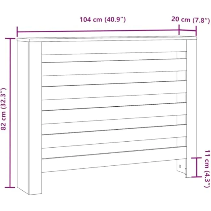 vidaXL Heizkörperverkleidung Grau Sonoma, 104x20x82 cm, Holzwerkstoff mit modernem Latten-Design und pflegeleichter Oberfläche – Bild 3