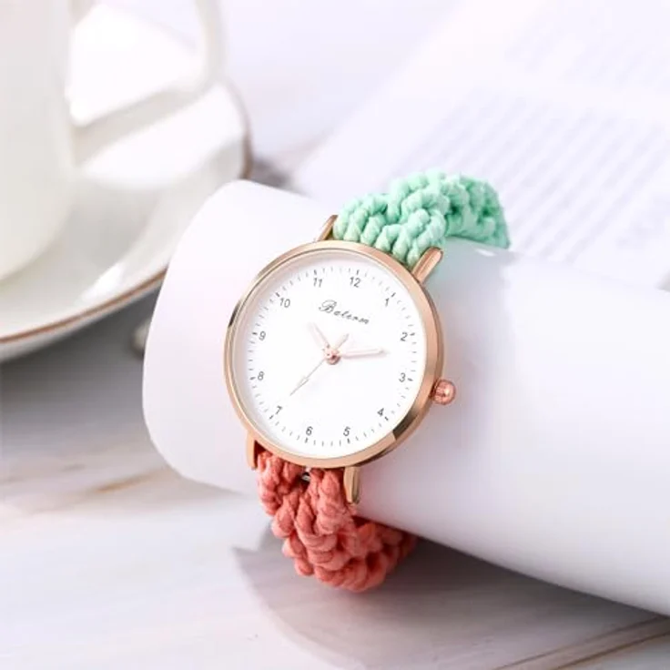 JewelryWe Damenuhr mit elastischem Haarband, Analog Quarz Armbanduhr in Orange Grün, multifunktionale Casual Uhr mit Wickelarmband für Damen und Mädchen – Bild 2