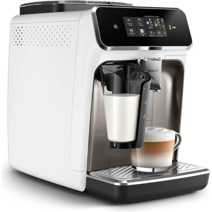 Philips 2300 Serie Vollautomatische Espressomaschine - 4 Getränke, modernes Farb-Touchscreen-Display, LatteGo-Milchsystem, SilentBrew, Keramikmahlwerk, AquaClean-Filter. Weißes Chrom (EP2333/40) – Bild 2