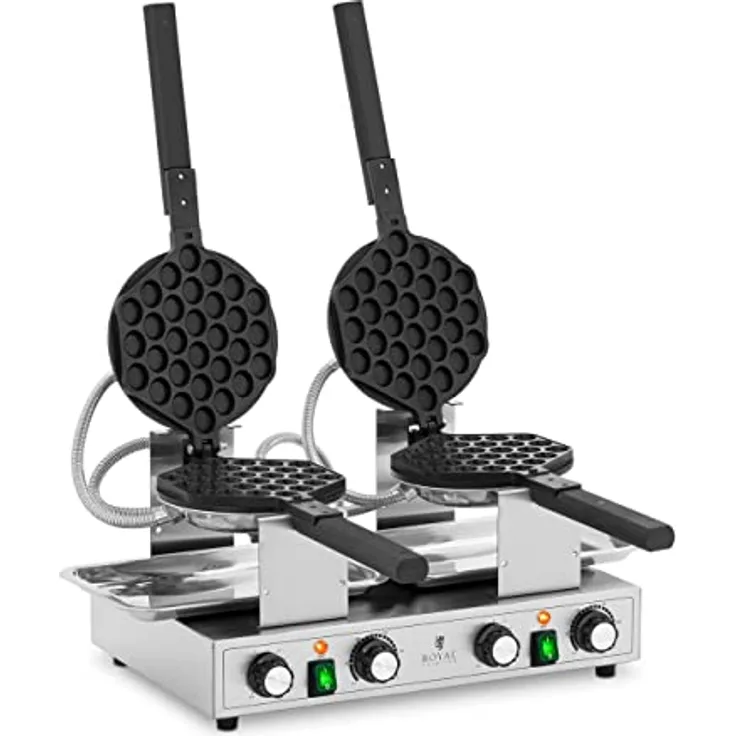 Royal Catering RCWM-2800-B Bubble Waffeleisen 2 x 1400 W 50-250 °C Timer: 0-5 min Waffeleisen Waffelmaschine Waffelautomat