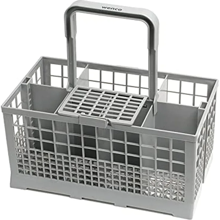 Spülmaschinenkorb Besteckkorb für Spülmaschine, wenco Premium Spülkorb, Abnehmbarer Griff, Klappbarer Gitterdeckel, Kunststoff, 24 x 14 x 24,5 cm, Grau