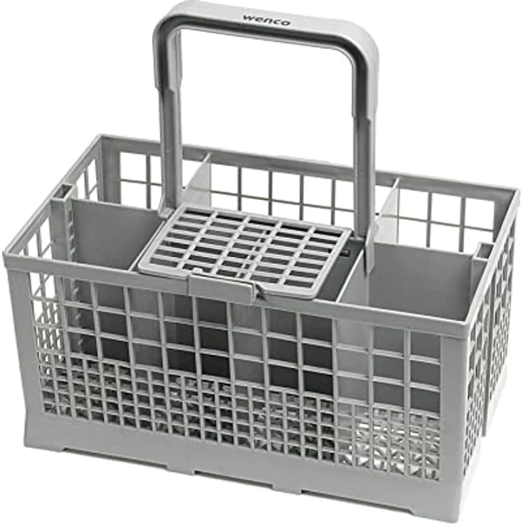 Spülmaschinenkorb Besteckkorb für Spülmaschine, wenco Premium Spülkorb, Abnehmbarer Griff, Klappbarer Gitterdeckel, Kunststoff, 24 x 14 x 24,5 cm, Grau – Bild 1