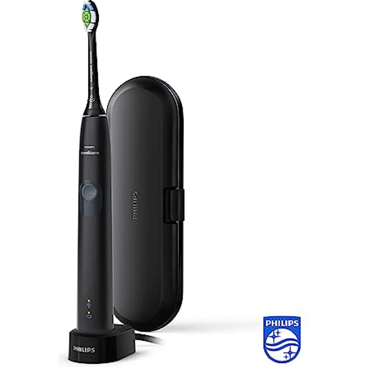 Philips Sonicare ProtectiveClean 4300 elektrische Zahnbürste - Schallzahnbürste mit W2 Optimal White Bürstenkopf, Reiseetui & Ladestation, schwarz (Modell HX6800/87) – Bild 2