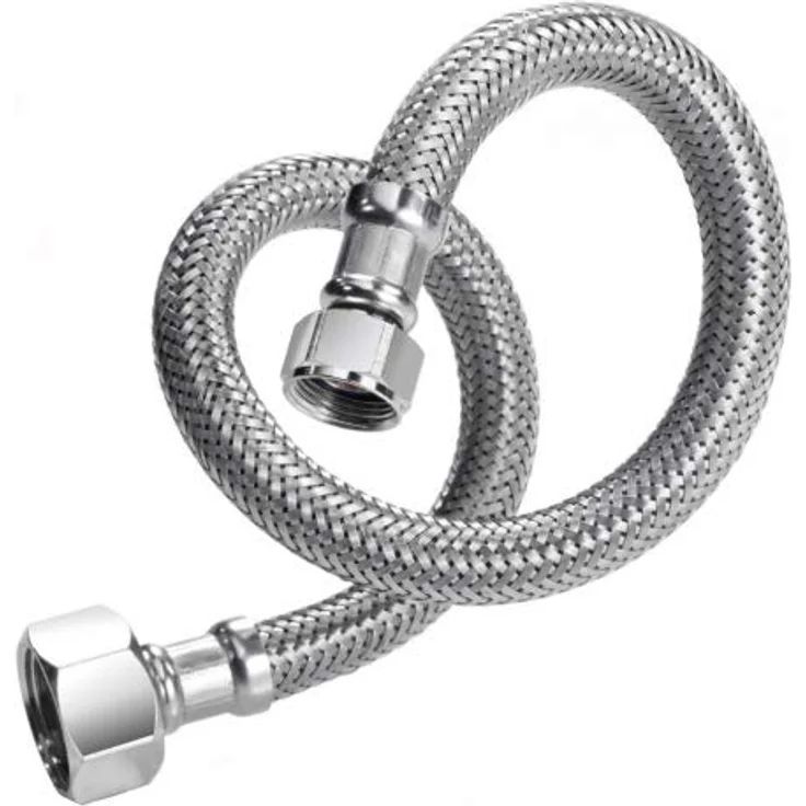 qpool24 Edelstahl/TPE Flexschlauch, DVGW Panzerschlauch für Trinkwasser, 200 mm Länge, 1/2 Zoll IG x 3/8 Zoll IG – Bild 1