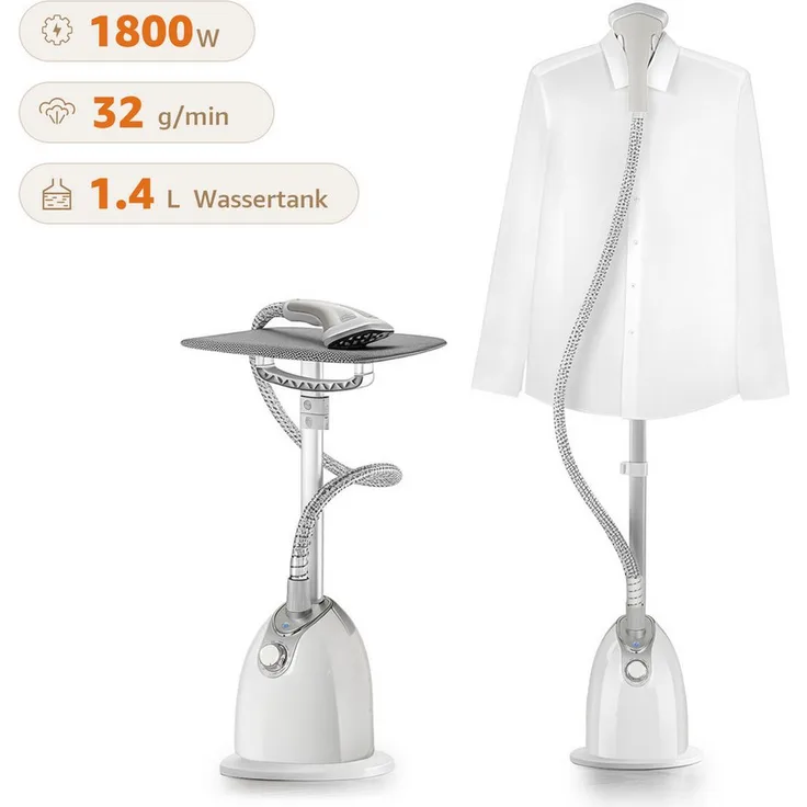 7MAGIC 2-in-1 Dampfbügeleisen Dampfglätter, 1800 W mit 1,4L Wassertank, 32 g/Min, vertikale Dampfbügelstation, verstellbare Höhe