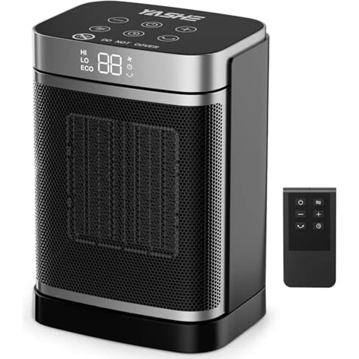 YASHE Heizlüfter 1500W, Energiesparende elektrische Heizung mit Fernbedienung, Thermostat, 70° Oszillation, 24-Std-Timer und Kindersicherung – Bild 1