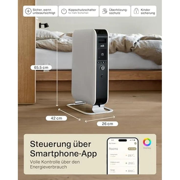 Mill Öl-Radiator Gentle Air WIFI 42 x 65,6 cm 2000 W weiß, mit Wi-Fi und Fernsteuerung – Bild 4