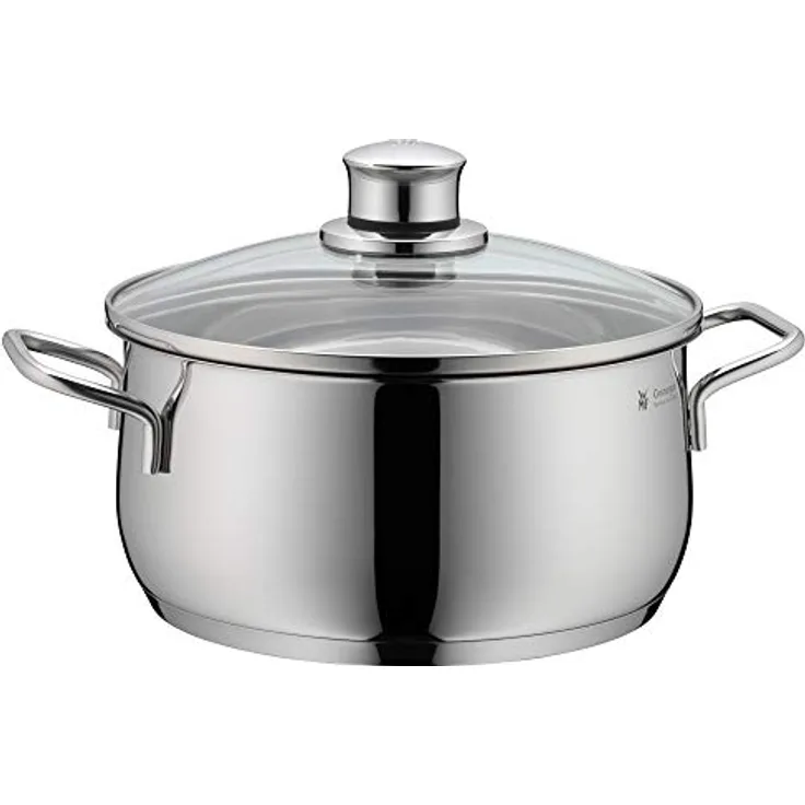 WMF Diadem Plus Kochtopf groß 24cm, Glasdeckel, Bratentopf Induktion 4,5l, Cromargan Edelstahl poliert, unbeschichtet