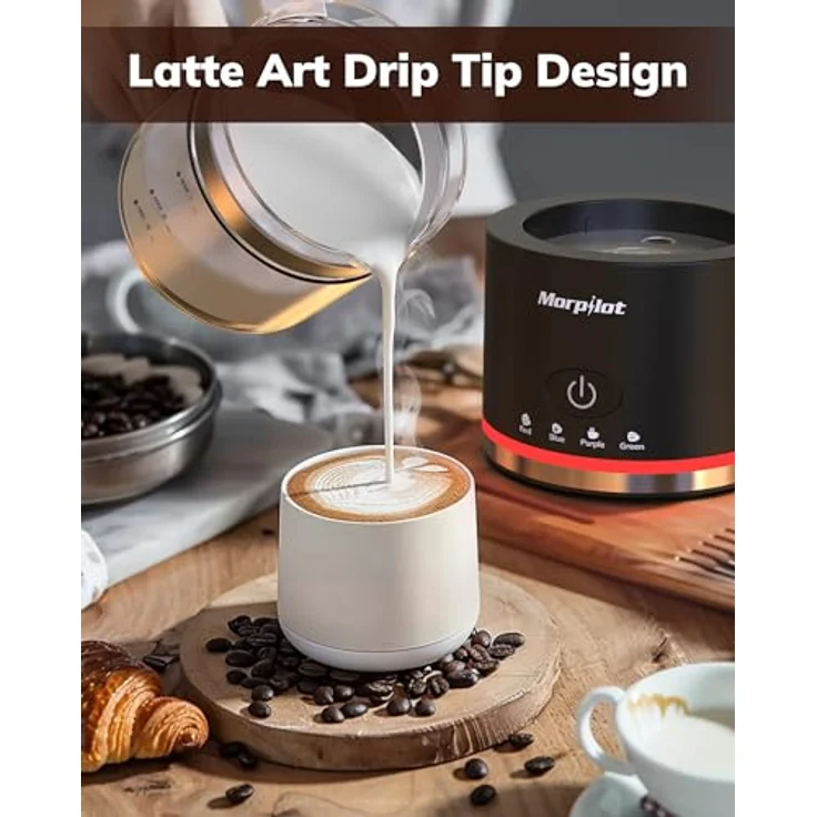 Morpilot Milchaufschäumer Elektrisch 600W, 4 in 1 mit 130-500ml Kapazität, Spülmaschinenfest, Visuelles Glas, Latte-Design, Schwarz – Bild 3