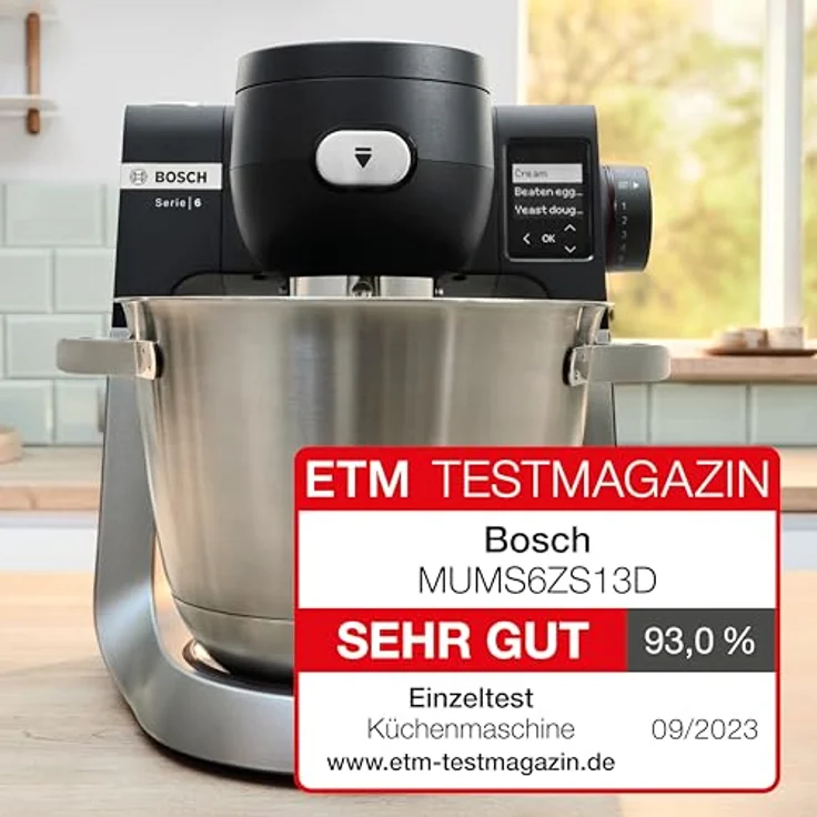 Bosch Küchenmaschine Serie 6 MUMS6ZS13D, Sensortechnologie mit 1g genauer Waage, 1600 W, 5,5 l Edelstahlschüssel, integr. Timer, Durchlaufschnitzler, schwarz/Edelstahl gebürstet – Bild 4
