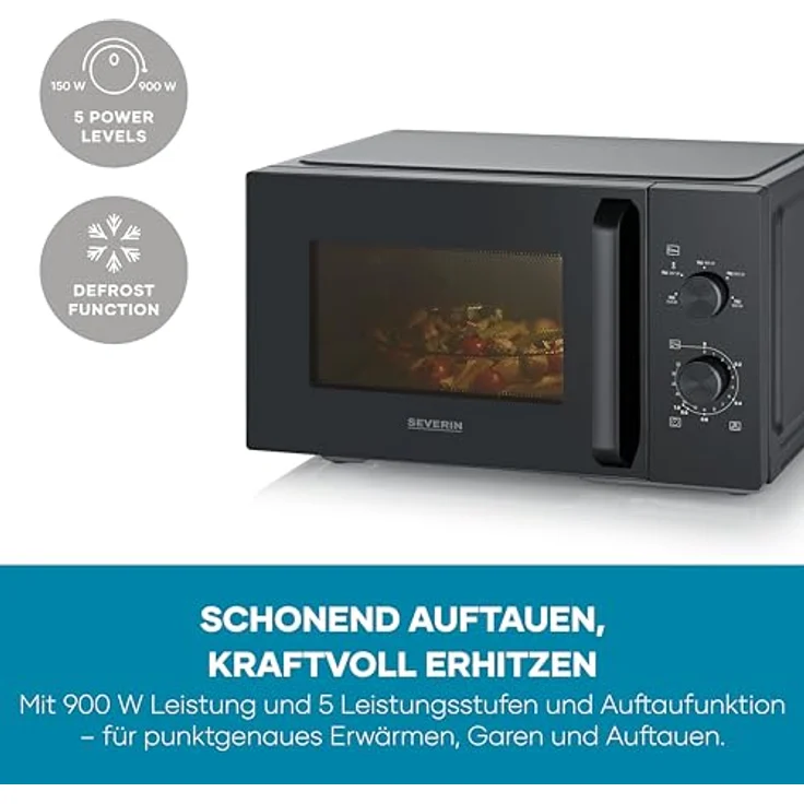 Severin MW7796, Mikrowelle mit 28 Litern XXL-Innenraum, 5 Leistungsstufen und automatischer Abschaltung, Schwarz – Bild 7