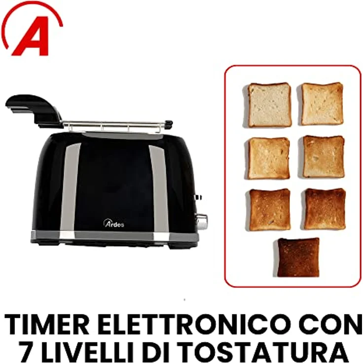 Ardes ARTOAST03 TOSTO PRESTIGE Toaster mit Edelstahlzangen, 2 Timer für 7 Röstungen, abnehmbare Krümelschublade und Kabelaufwicklung, 750 W – Bild 3