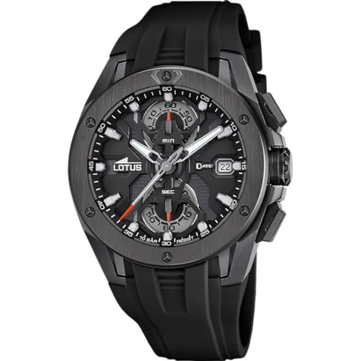 Lotus Herren-Armbanduhr Chronograph Vortex Schwarz 18943/6, Edelstahl beschichtet, Mineralglas, Silikonarmband