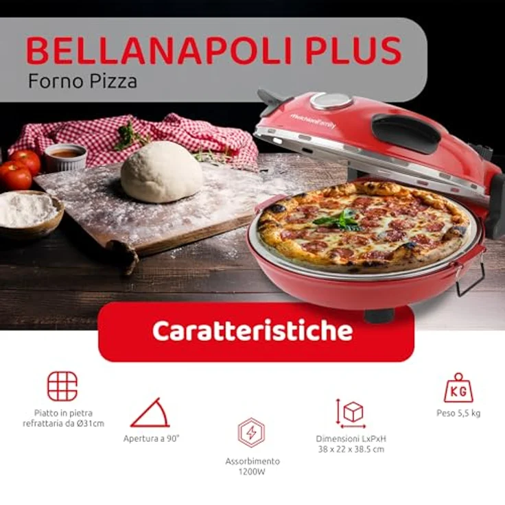Melchioni Family BELLA Napoli Plus, Minibackofen mit 400 °C Maximaltemperatur, Ø 31 cm Schamottstein, für Pizza und Flammkuchen – Bild 2