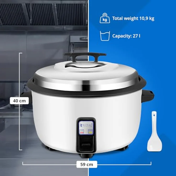 Royal Catering Reiskocher RCRK-38L, elektrischer Reiskocher mit 27 L für bis zu 70 Portionen, 3600 W, Weiß, mit Warmhaltefunktion – Bild 4