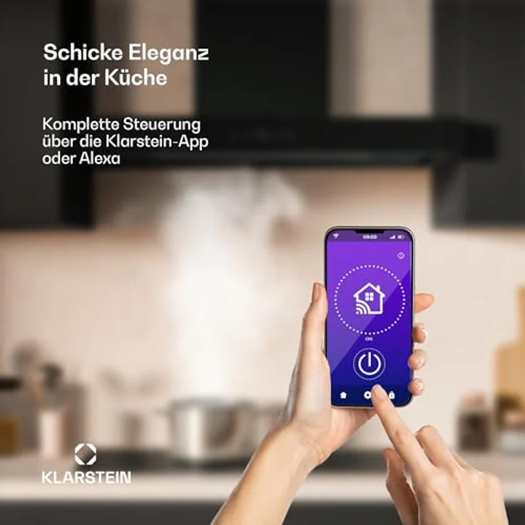 Klarstein SmartEdge Dunstabzugshaube - 90 cm Wandhaube, WLAN- & Touch-Steuerung, 550 m³/h Luftdurchsatz, A+ Energieeffizienz, LED-Beleuchtung, Flüsterleise 34 dB, Schwarz – Bild 4