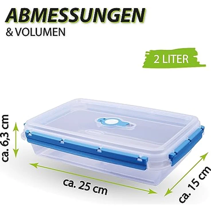 Tontarelli Vorratsdose für Lebensmittel (2000 ml) - Blau - Frischhaltedosen Brotdose, BPA-Frei luftdicht – Bild 3