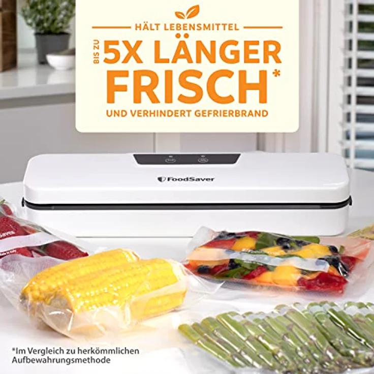 FoodSaver Everyday Vakuumiergerät | hält Lebensmittel bis zu 5X länger frisch | Vakuumierer in kompaktem Design für eine effiziente Aufbewahrung | mit 5 Vakuumierbeuteln (0,94L & 3,78L) | VS0290X – Bild 2