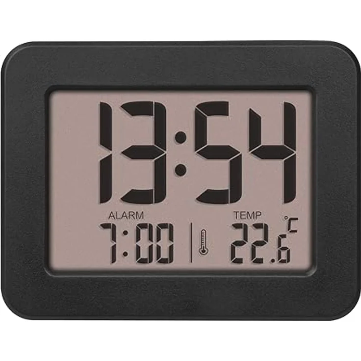 TFA Dostmann Digitaler Mini Wecker 60.2044.01, batteriebetrieben, mit lautem Weckalarm, Innenthermometer, Datum, Quarzuhr, schwarz – Bild 2