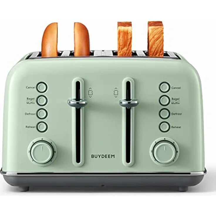 Buydeem DT640E 4 Slice Toaster, Cozy Greenish, mit dualer Steuerung und sieben automatischen Programmen für vielseitige Zubereitung