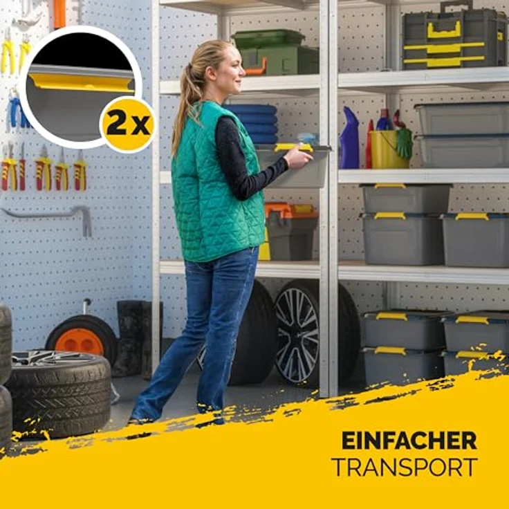 Monzana® 4x Aufbewahrungsbox 40L, stapelbar und belastbar bis 40kg, anthrazitgrau, BPA-frei mit Klickverschluss, ideal für Keller und Garage – Bild 3