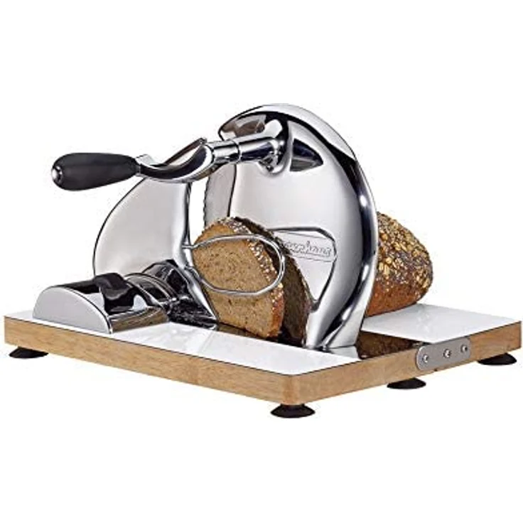 Zassenhaus Brotschneidemaschine klappbar VINTAGE | Chrom | manuell | mit integriertem Krümelfach | Solinger Klingenstahl | Aufschnittmaschine Schinken | Schnittstärken: 1-20mm | Maße: 41.5x27x27cm – Bild 2