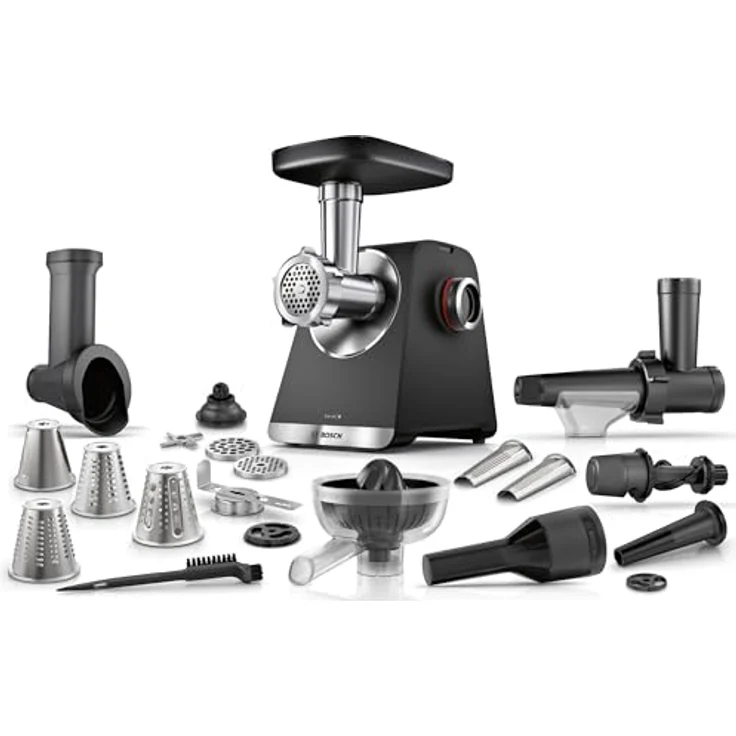 BOSCH Fleischwolf Serie 6 MFWS682B, 3,5kg/Min., Zitruspresse, Raspel, Wurststopfer, 500 W, 2 Lochscheiben (3&8mm), 10 J Motorgarantie, Planetengetriebe, schwarz – Bild 1