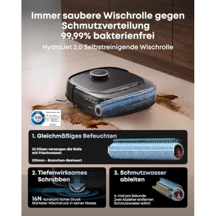 anker eufy Saugroboter HydroJet E35 mit Wischfunktion, 35.000Pa Saugkraft, selbstreinigende Wischrolle und ThermoClean 8-in-1 Station – Bild 2
