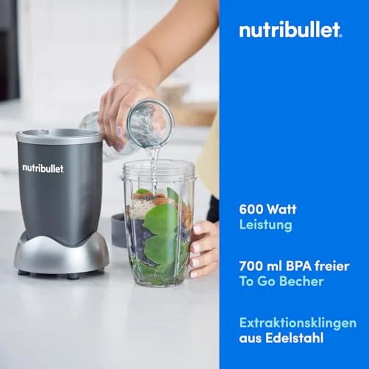 NutriBullet Original, Elektrischer Mixer mit 600 Watt Leistung, 700 ml To Go Becher und Extraktionsklinge – Bild 3