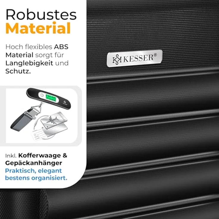 KESSER® Hartschalen Reisekoffer 84L, Trolley mit Kofferwaage, Zahlenschloss und Gepäckanhänger, 4 Rollen, Teleskopgriff, 66x45x28cm, Schwarz – Bild 3