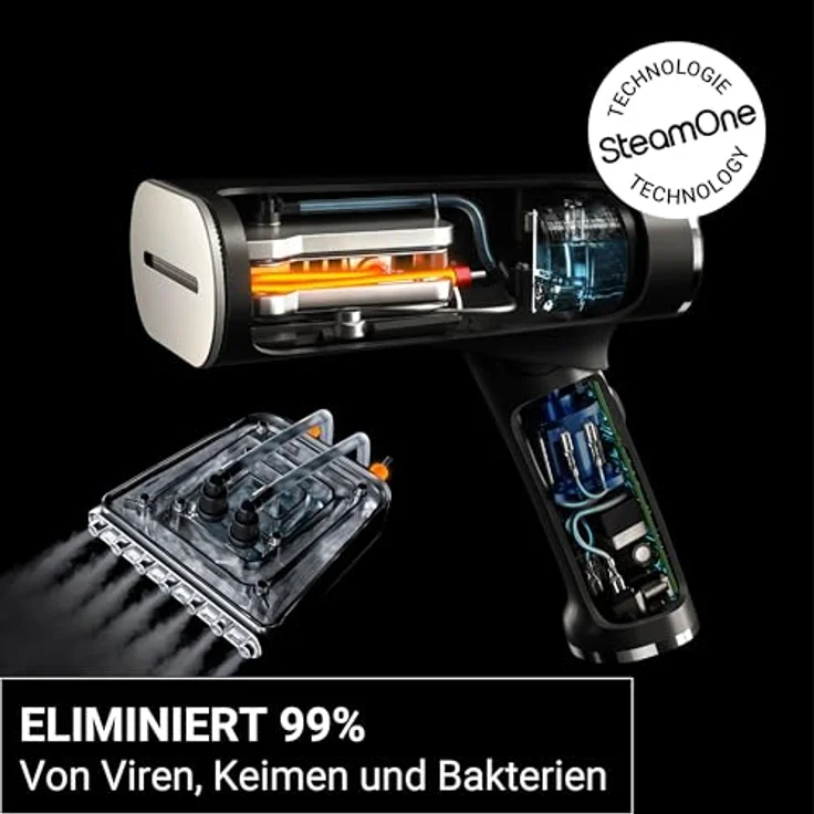 SteamOne James 2, Hand-Dampfglätter mit 2000 Watt, zwei Wassertanks und beheizter Bügelsohle, schwarz – Bild 3
